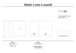 Madia 2 Ante 4 Cassetti 116x86x41 cm Olmo Chiaro