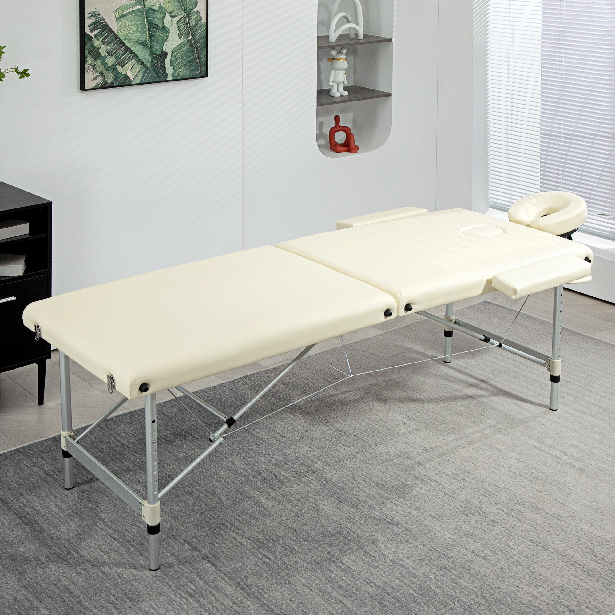 Lettino Massaggi Portatile Pieghevole 185x70x59-84 cm in Alluminio e Similpelle Bianco