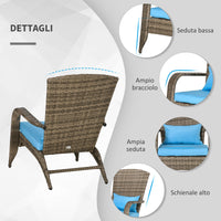 Sedia da Giardino 65x86x90 cm in Rattan e Acciaio Marrone e Blu