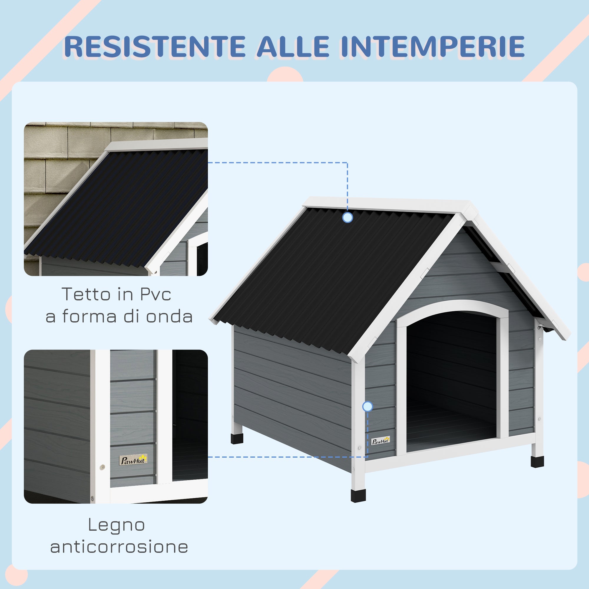 Cuccia per Cani Grandi da Esterno Pavimento Rimovibile 84x99x87 cm in Legno Grigio