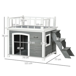 Cuccia da Eterno per Cani 121x77x78 cm con Terrazza Scaletta e Finestra Grigio chiaro