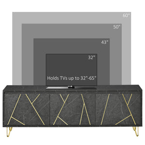 Mobile TV Fino a 65" 147x35x52 cm con Armadietti e Ante a Chiusura Ammortizzata in MDF e Metallo Nero