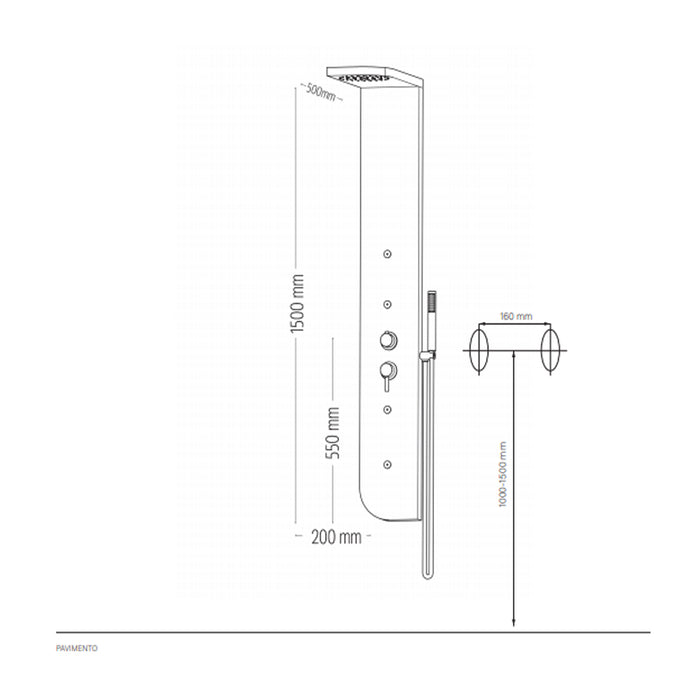 Colonna doccia 005 acciaio inox 4 funzioni getto a cascata 4 bocchette idro lombari l20xp50xh150 *** finitura- cromo ...