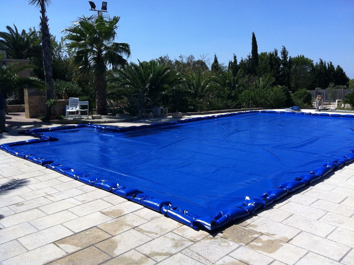 Telo Copertura Piscina 5x6m in PVC 600 gr/mq Blu Protezione Antifoglie, Solo Rinforzato Sicurezza Bambini & Antiraggi UV