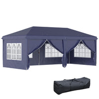 Gazebo Pieghevole da Giardino 5,85x2,95m in Acciaio e Tessuto Oxford Blu