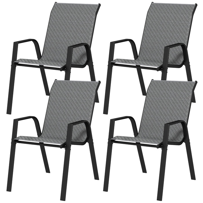 Set 4 Sedie da Giardino Impilabili con Braccioli 52x70x85 cm in Rattan PE e Acciaio Grigio