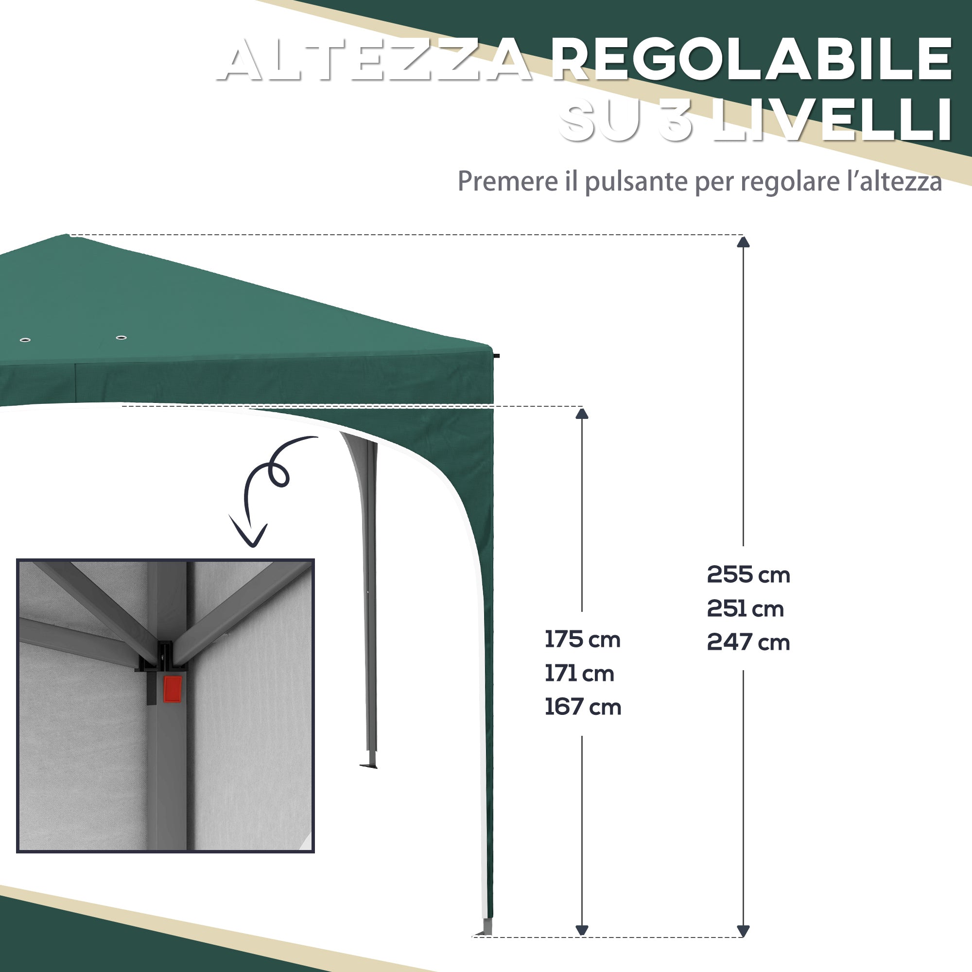 Gazebo Pieghevole 295x295 cm in Acciaio e tessuto Oxford Verde