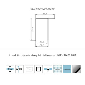 Parete fissa box doccia porta battente clematis cristallo 6 mm telaio alluminio *** misure 87-89xh195 cm trasparente,...