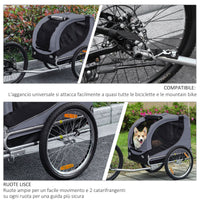 Rimorchio Bici per Cani Taglia Media con Finestre Laterali e Bandierina 130x73x90 cm  Grigio e Nero