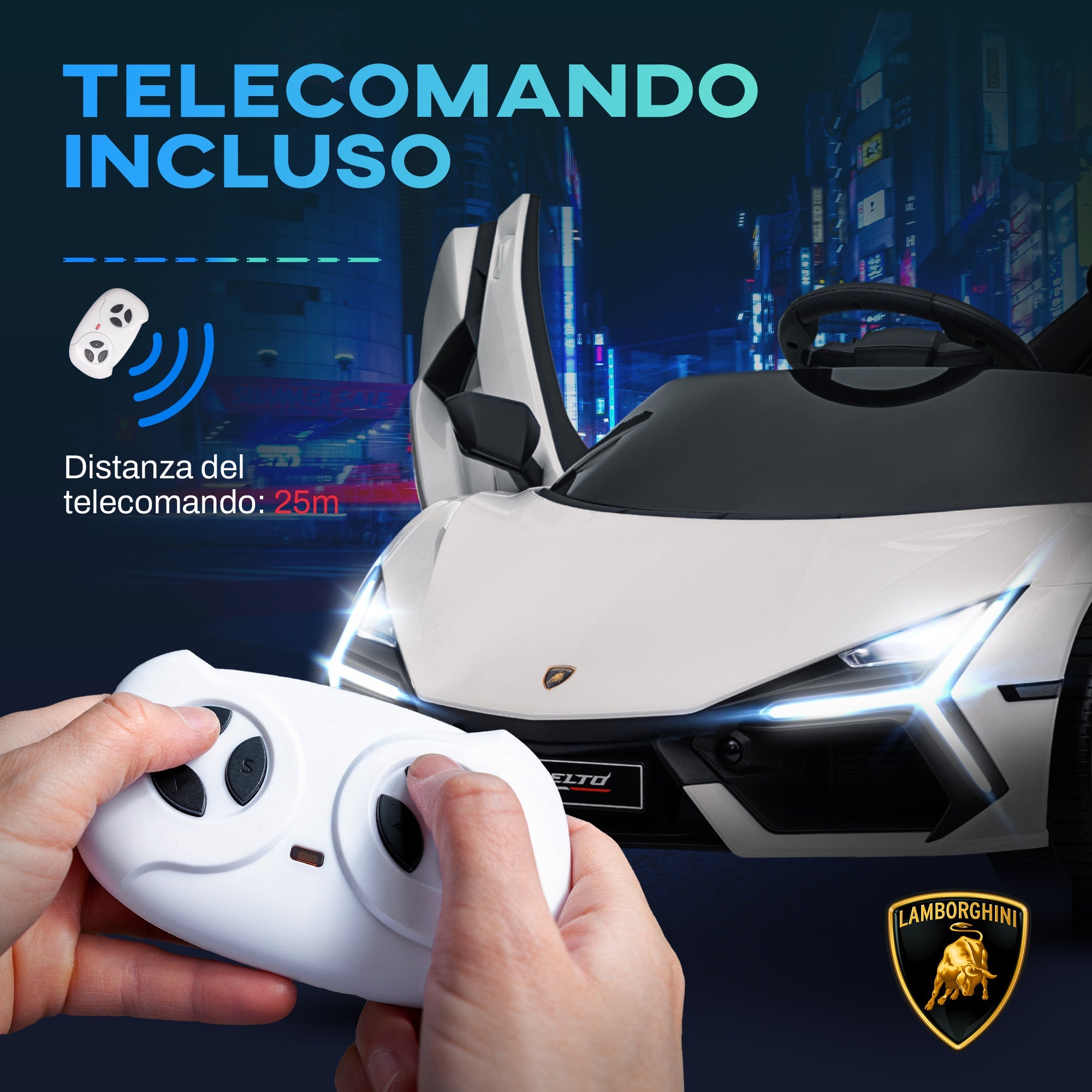 Macchina Elettrica per Bambini Licenza Lamborghini Revuelto 12V Guida Manuale e Telecomando Bianco