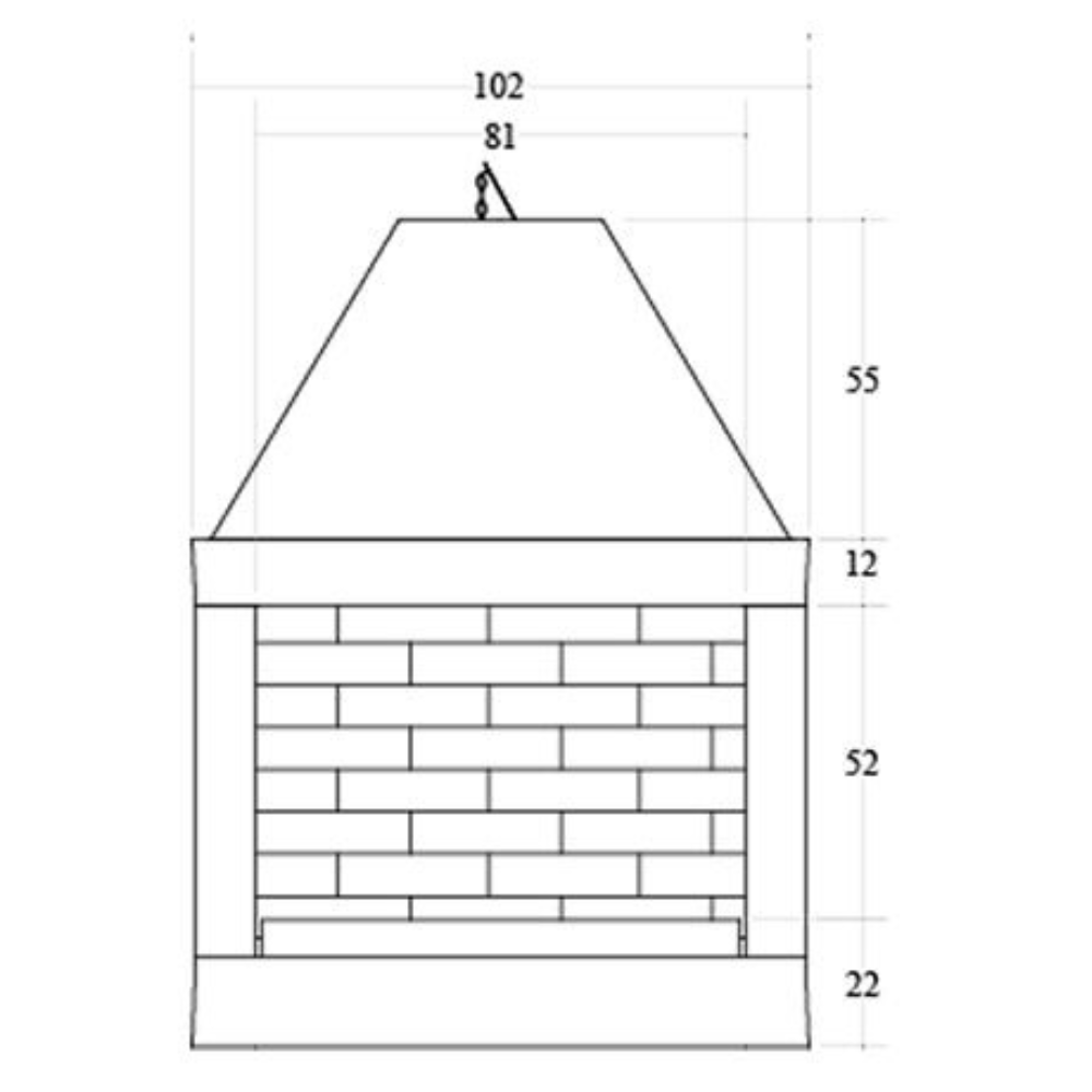 Camino legna prefabbricato refrattario focolare semiaperto qr100f2lat riscaldamento