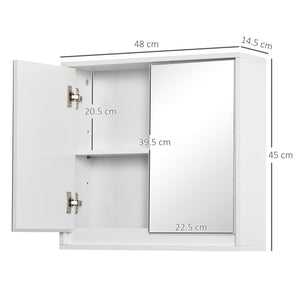 Armadietto Bagno a 2 Ante con Specchiera e Ripiano Regolabile  48x14,5x45 cm in MDF Bianco