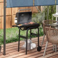 Barbecue a Carbone con Coperchio Termometro e Camino 83x46,5x115 cm in Metallo Nero