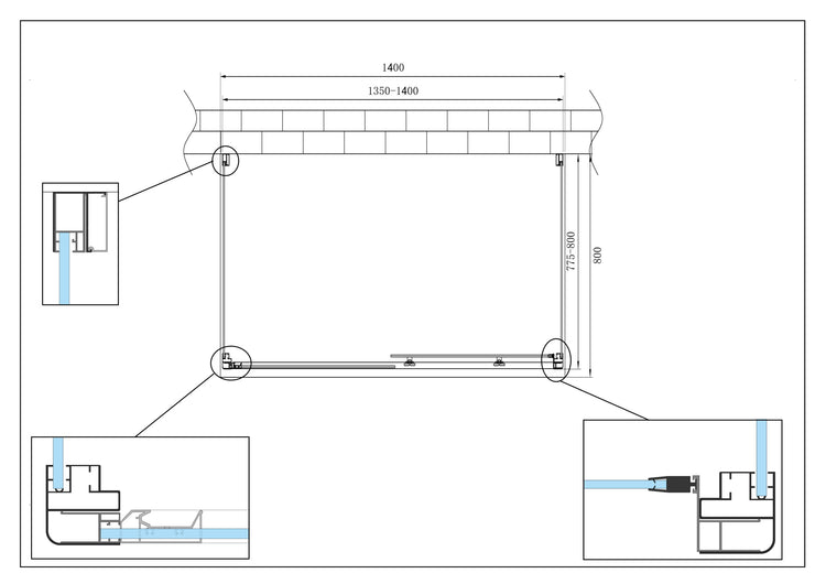 BOX CABINA DOCCIA 3 LATI 2 FISSI E UNO SCORREVOLE 77,5-80x135-140x77,5-80