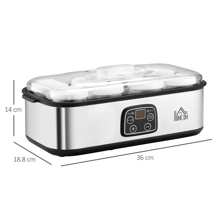 EASYCOMFORT Yogurtiera Elettrica 30W con 8 Vasetti Inclusi e Temperatura Regolabile 20-55°C - Argento