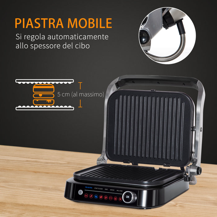 EasyComfort Piastra Elettrica Bistecchiera 2100W Apribile a 180° con 8 Programmi di Cottura, Nero