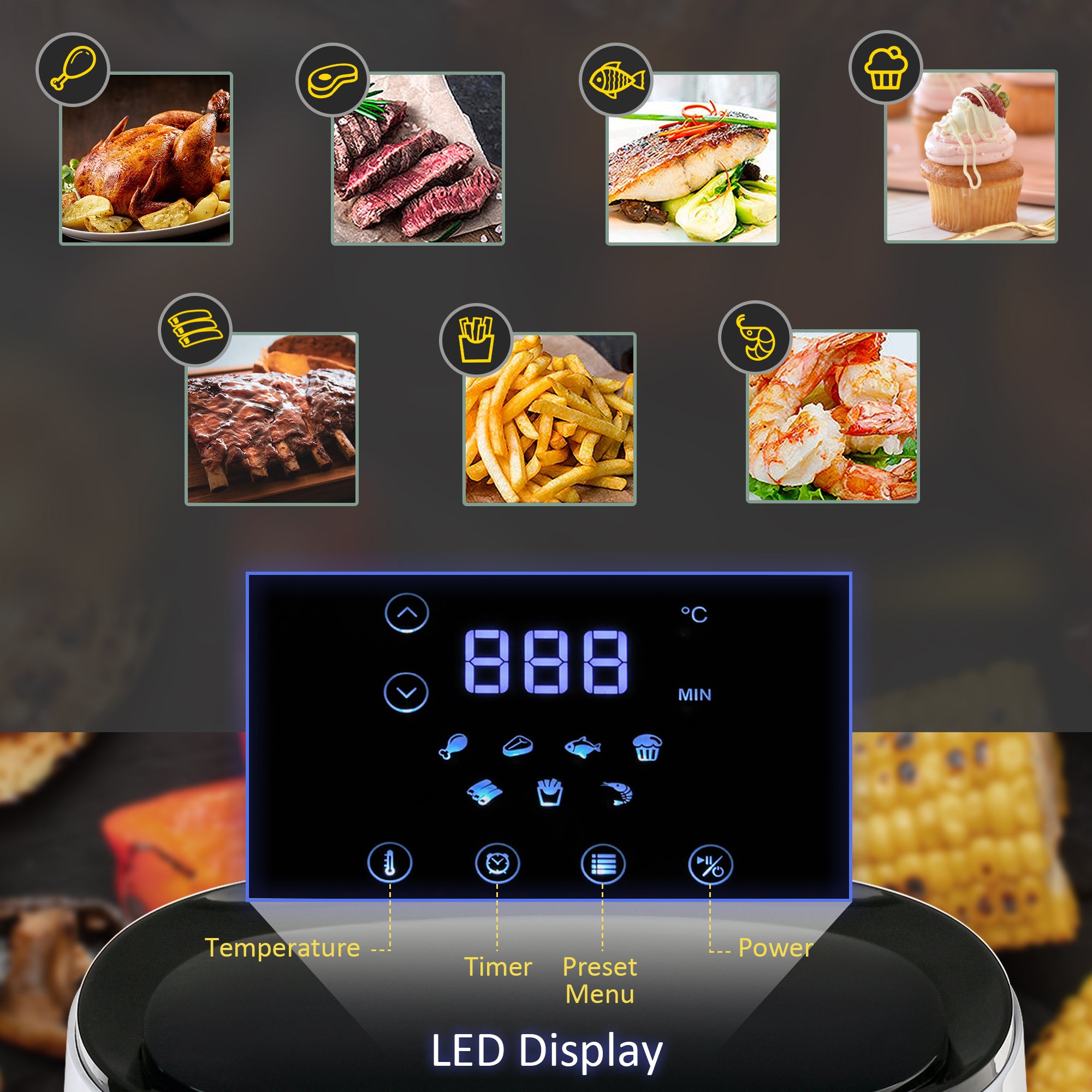 EasyComfort Friggitrice ad Aria 2.5L 1300W con 7 Menu, Schermo LED e Tegame, 33.9x24.9x29.9cm