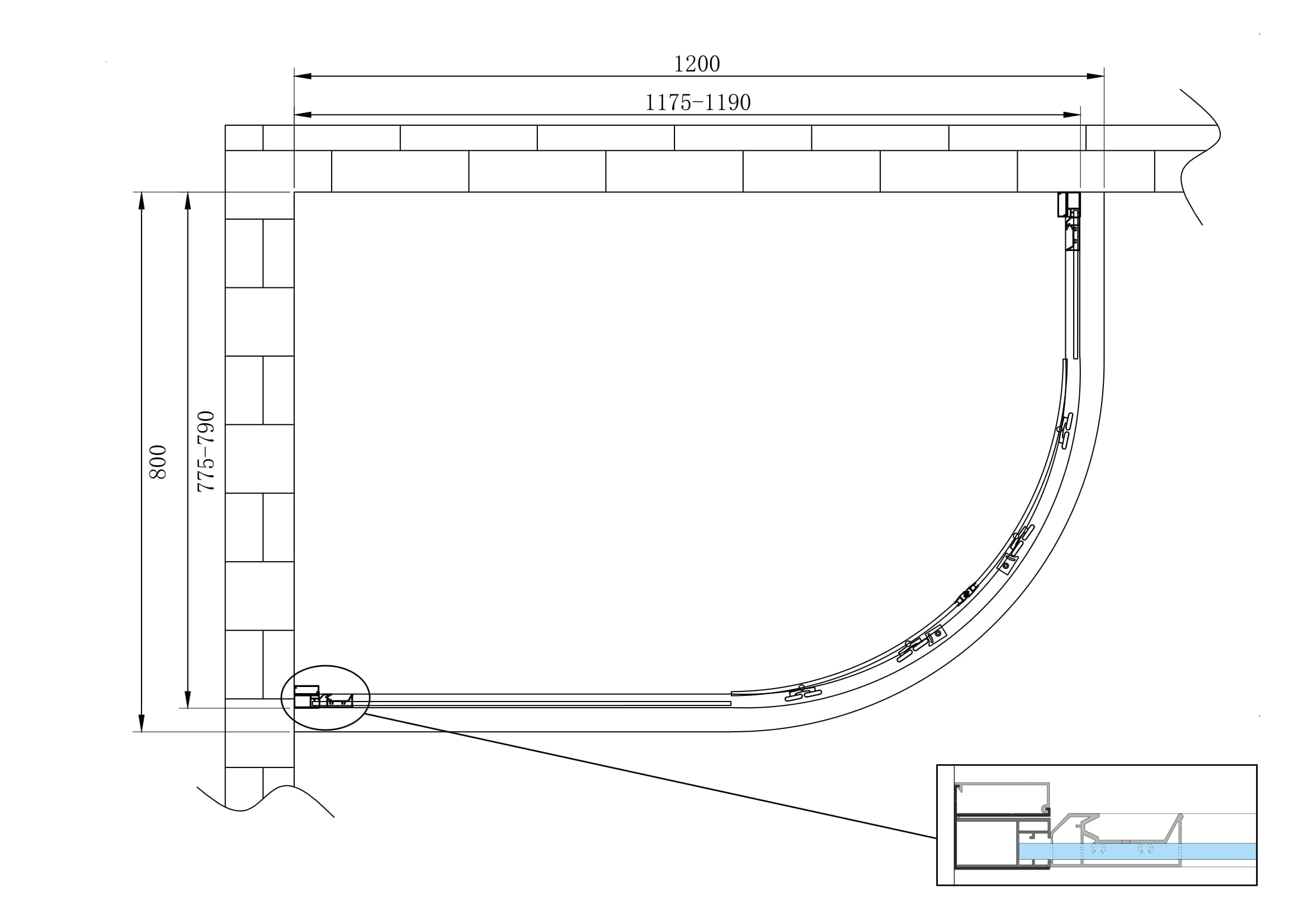 Box doccia 6 mm angolare curvo semicircolare profilo cromo reversibile H.190 80x120 sinistro piatto incluso 