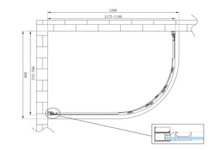 Box doccia 6 mm angolare curvo semicircolare profilo cromo reversibile H.190 80x120 sinistro piatto incluso 