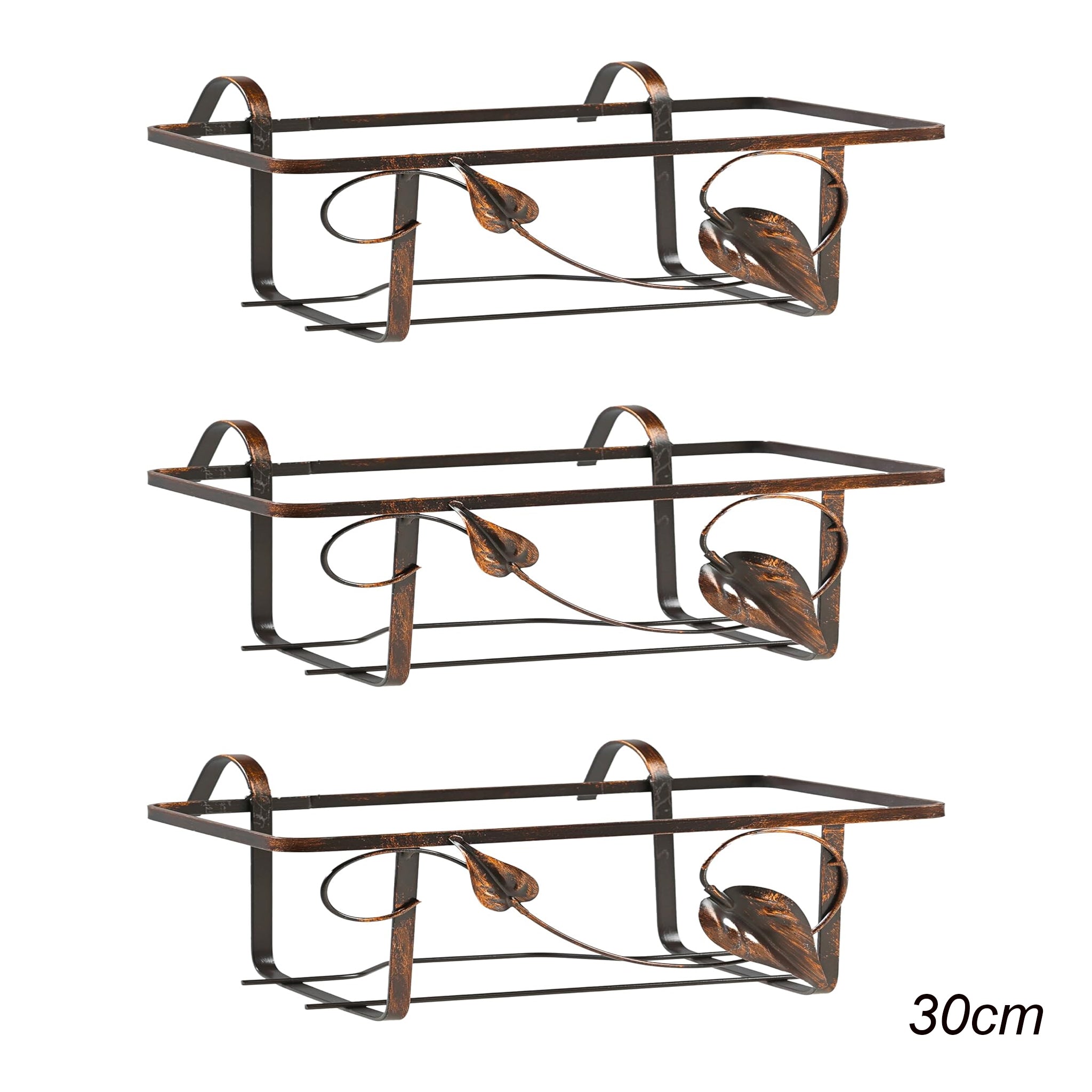 Set 3 Balconiere A Ringhiera In Metallo Leggero 30cm In Brunito