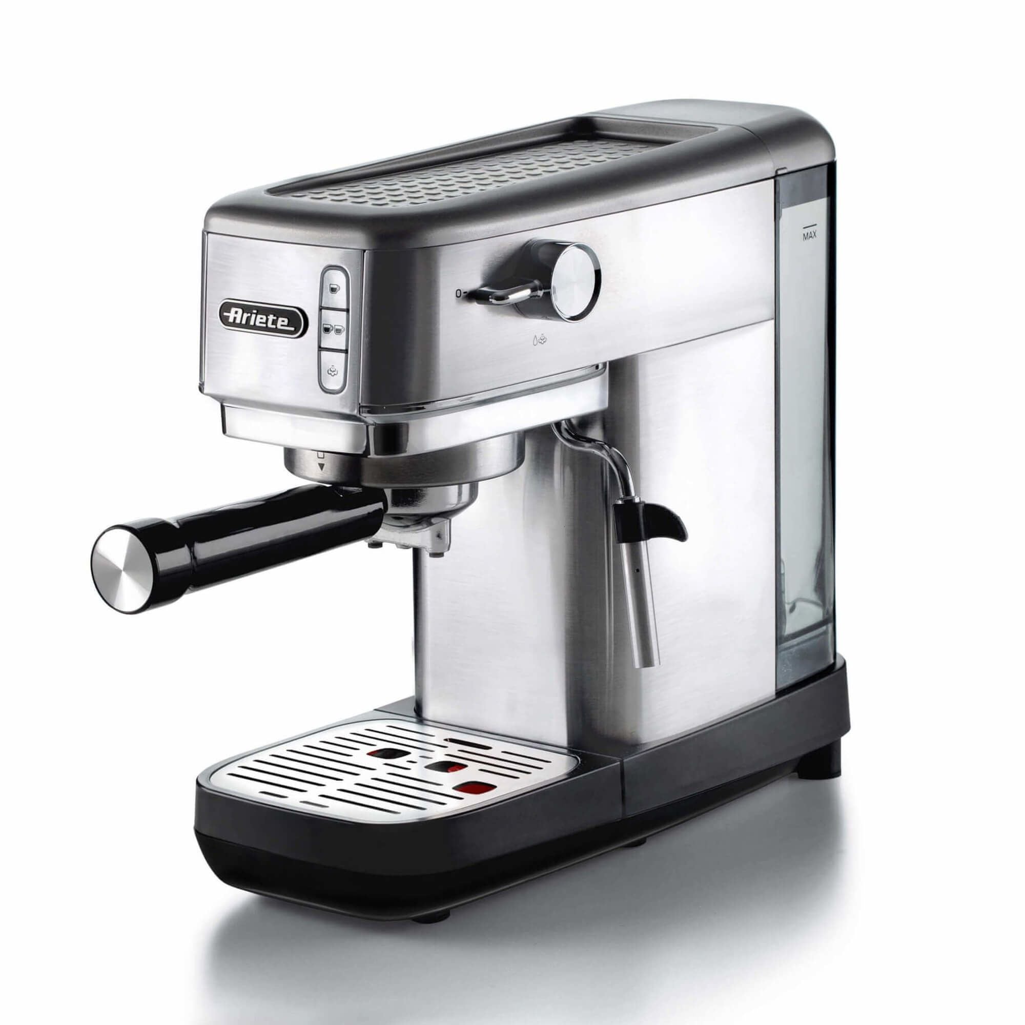 Ariete 1380 macchina da caffè in metallo, compatibile con caffè in polvere e cialde ese, 1300 w, capacità 1,1 l, 15 bar di pressione, filtro ½ tazze, dispositivo cappuccino, silver - 00M138010AR0