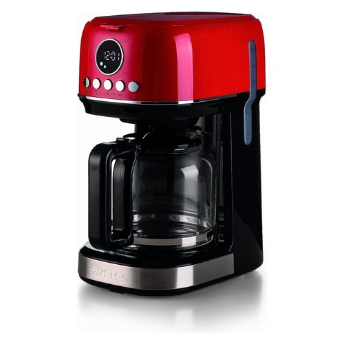 Ariete 1396 macchina da caffè con filtro moderna, caffè americano, capacità fino a 15 tazze, base riscaldante, display lcd, filtri estraibili e lavabili, rosso - 00M139600AR0