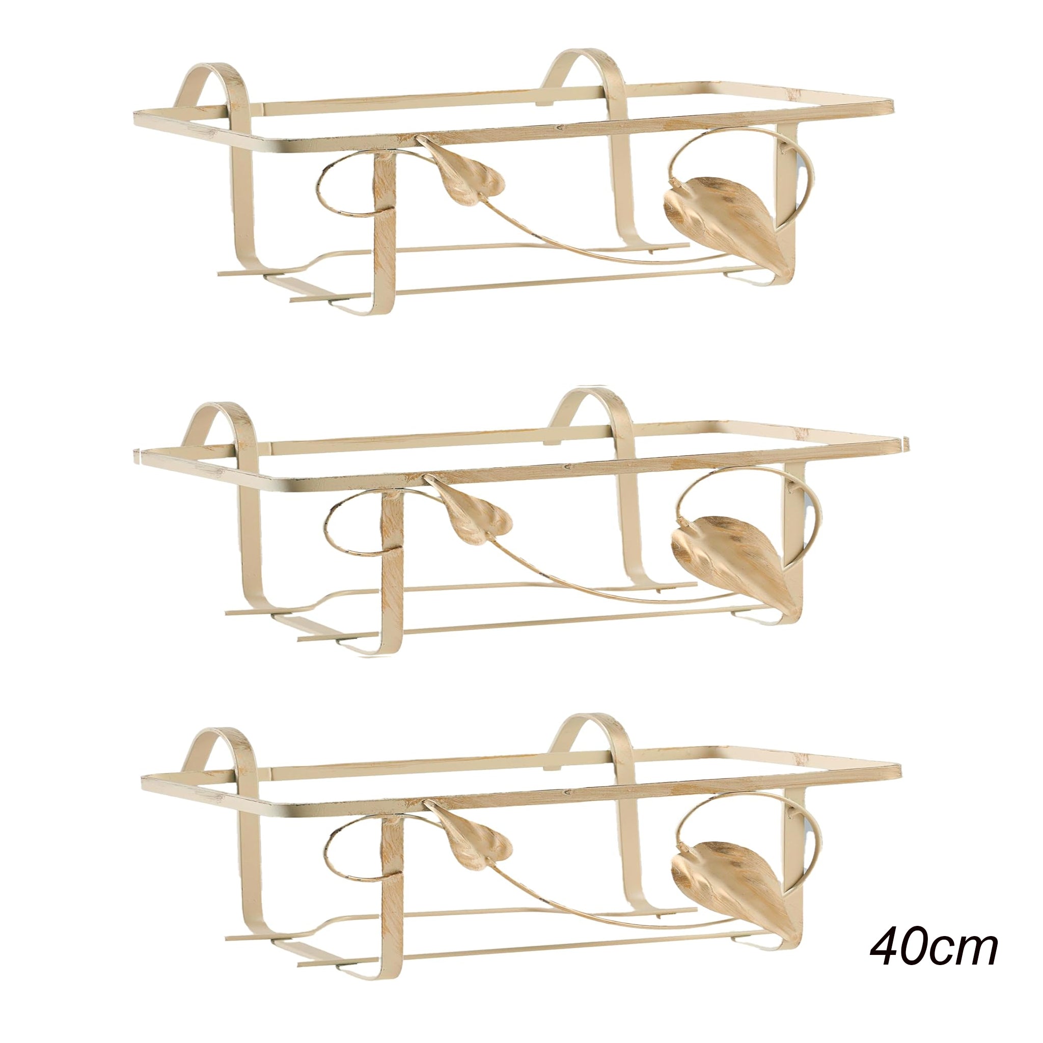 Set 3 Balconiere A Ringhiera In Metallo Leggero 40cm Avorio