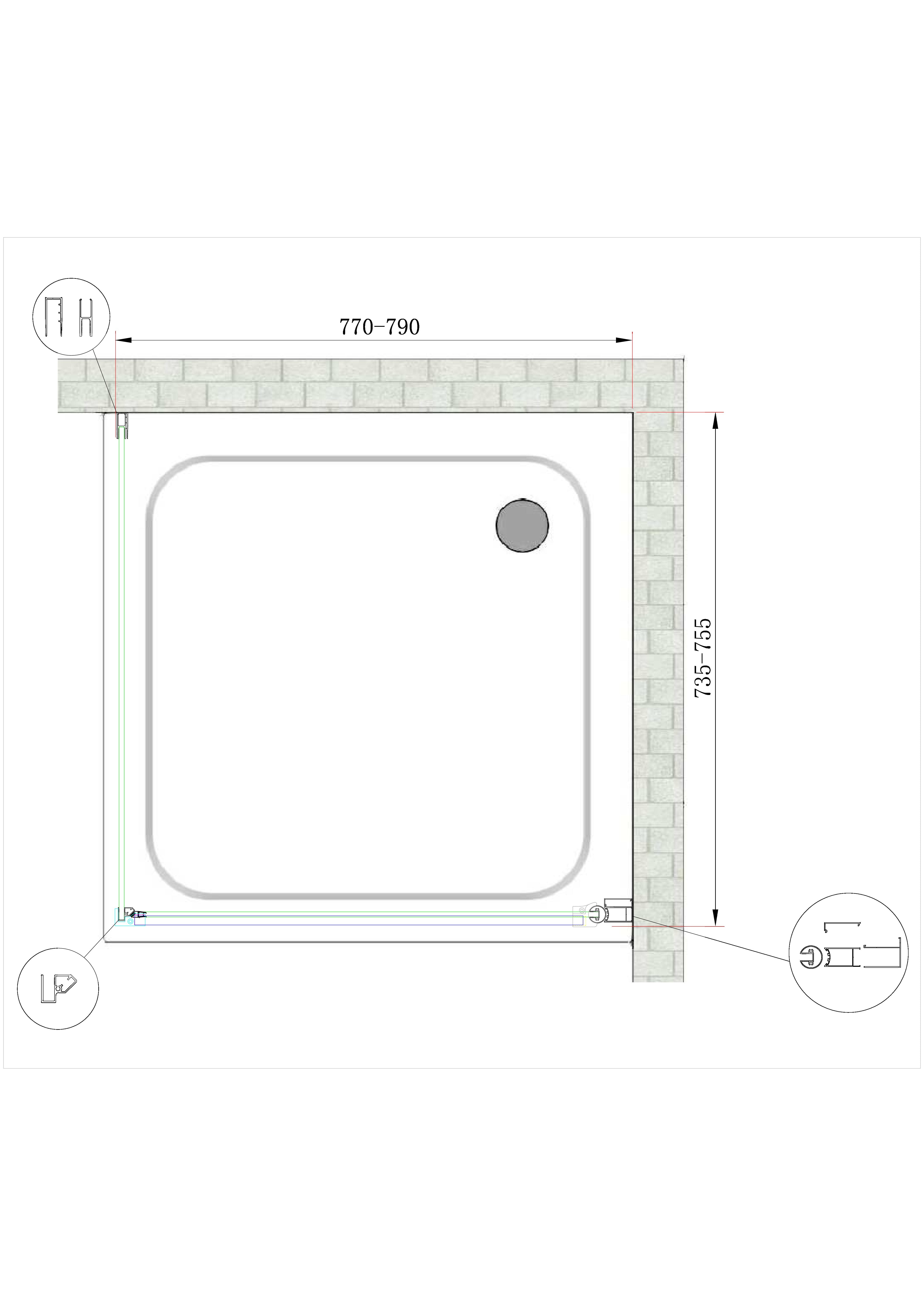 Box Doccia Battente e Parete Fissa Laterale Vetro Temperato 8 mm Easy-clean Reversibile PORTA 77-79 + FISSA 73,5-75,5