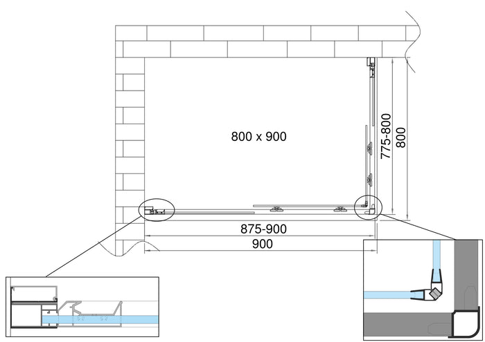 Box doccia 6 mm angolare rettangolare profilo cromo reversibile H.190 80x90