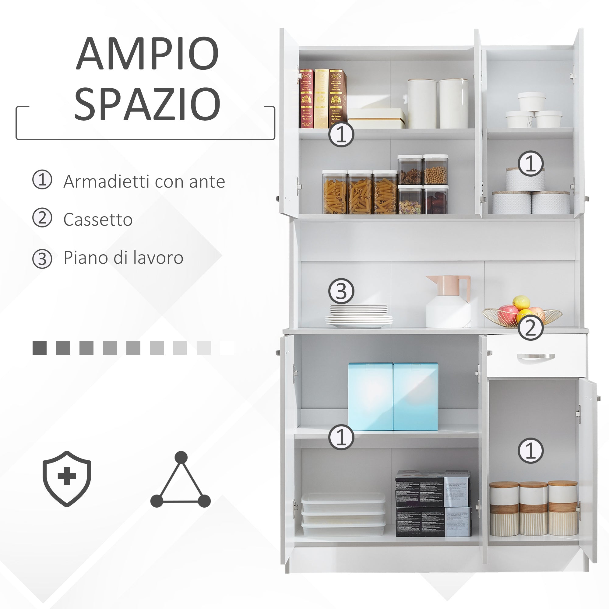 EASYCOMFORT  Armadio con Pensili da Cucina in Legno, Bianco, 101x39x180cm