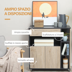 Easycomfort Mobiletto Ausiliario da Cucina Multiuso in Legno con Ruote 80 x 39 x 86.5cm