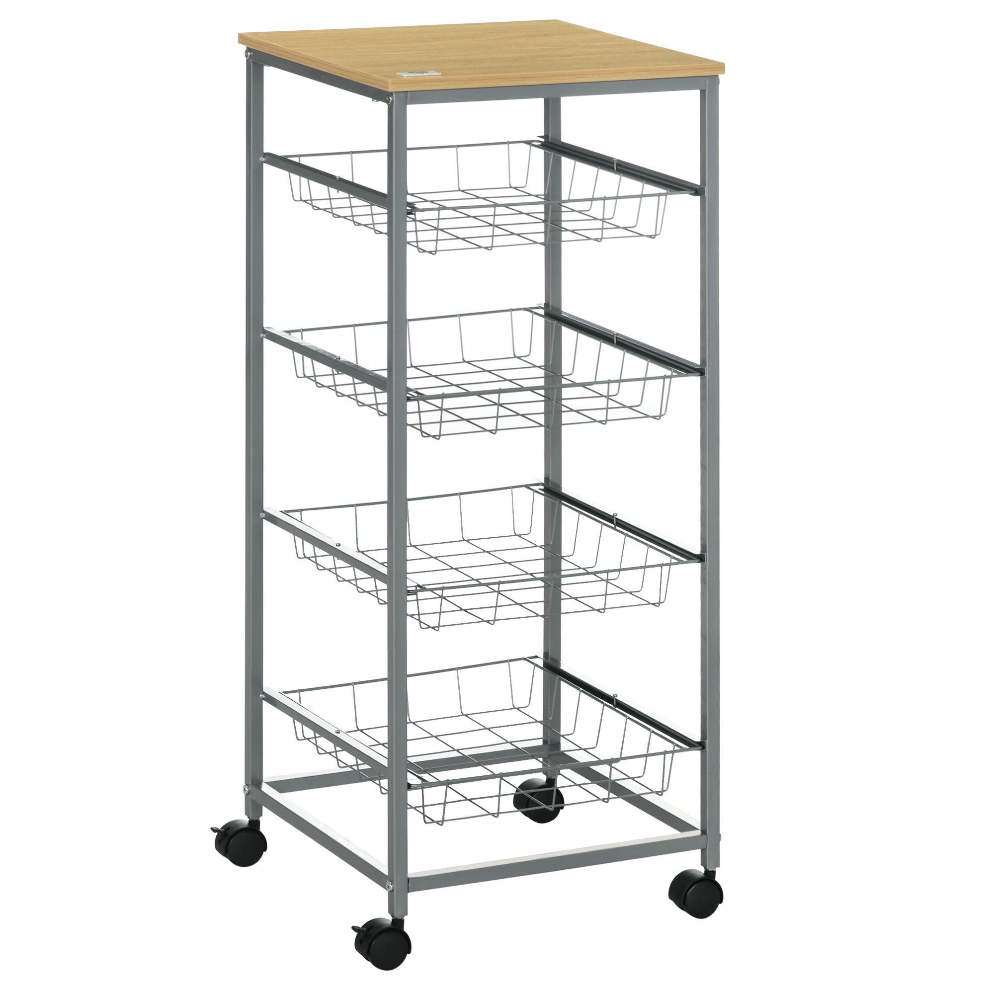 Easycomfort Carrello Cucina Salvaspazio Ruote 4 Cesti Acciaio Legno 36.5 × 36.5 × 89cm