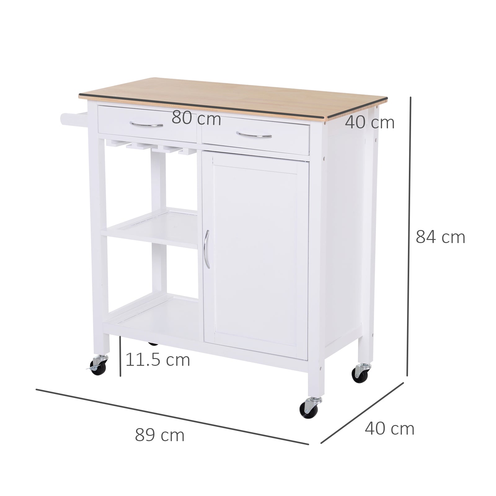 Easycomfort Carrello da Cucina Classico con Cassetti e Ruote in Legno Salvaspazio 89x40x84cm