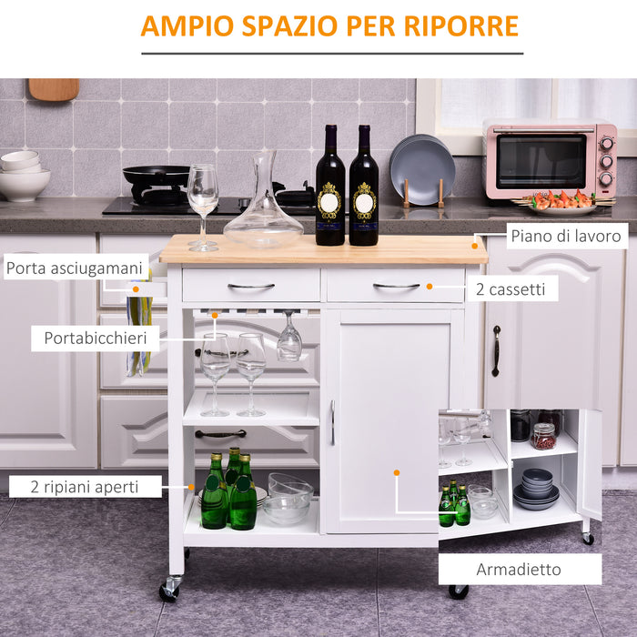 Easycomfort Carrello da Cucina Classico con Cassetti e Ruote in Legno Salvaspazio 89x40x84cm