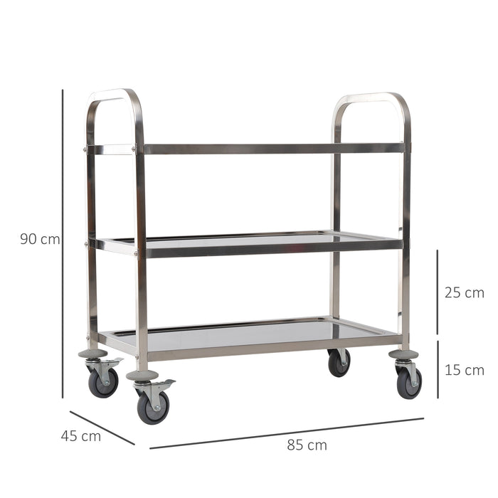 Easycomfort Carrello da Cucina 3 Ripiani Aperti 4 Ruote Omnidirezionali con 2 Freni Cuscinetti Anti-Collisione in Acciaio Inossidabile 430 Argento 85x45x90cm