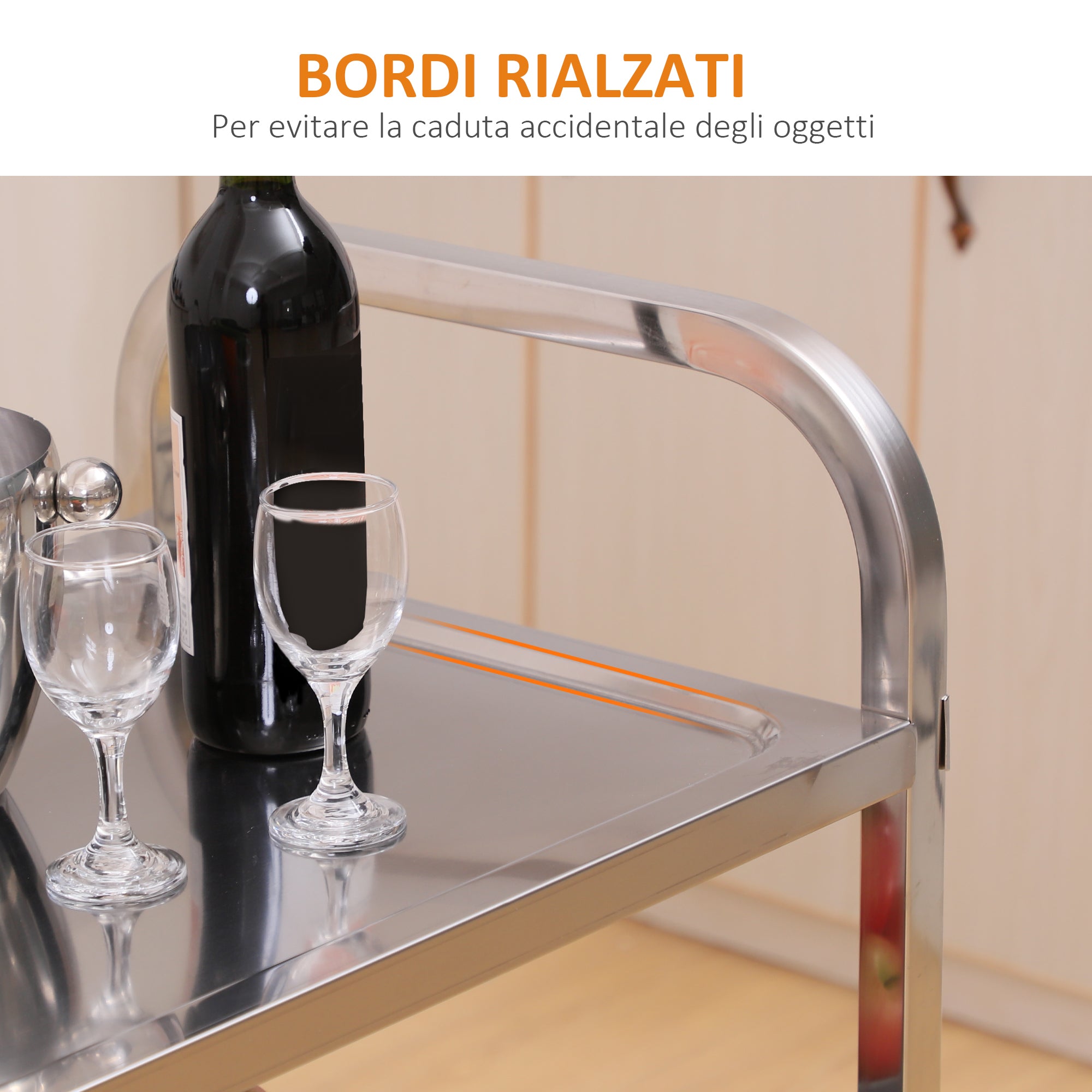 Easycomfort Carrello da Cucina 3 Ripiani Aperti 4 Ruote Omnidirezionali con 2 Freni Cuscinetti Anti-Collisione in Acciaio Inossidabile 430 Argento 85x45x90cm