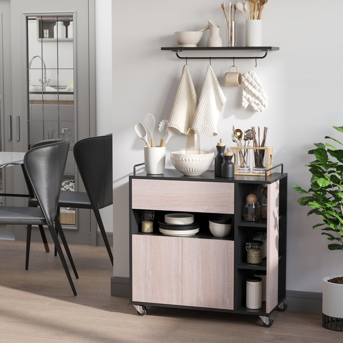 Easycomfort Carrello da Cucina Multiuso Moderno con Ruote Cassetto Anta in Legno Rovere, 76,5x40x82cm