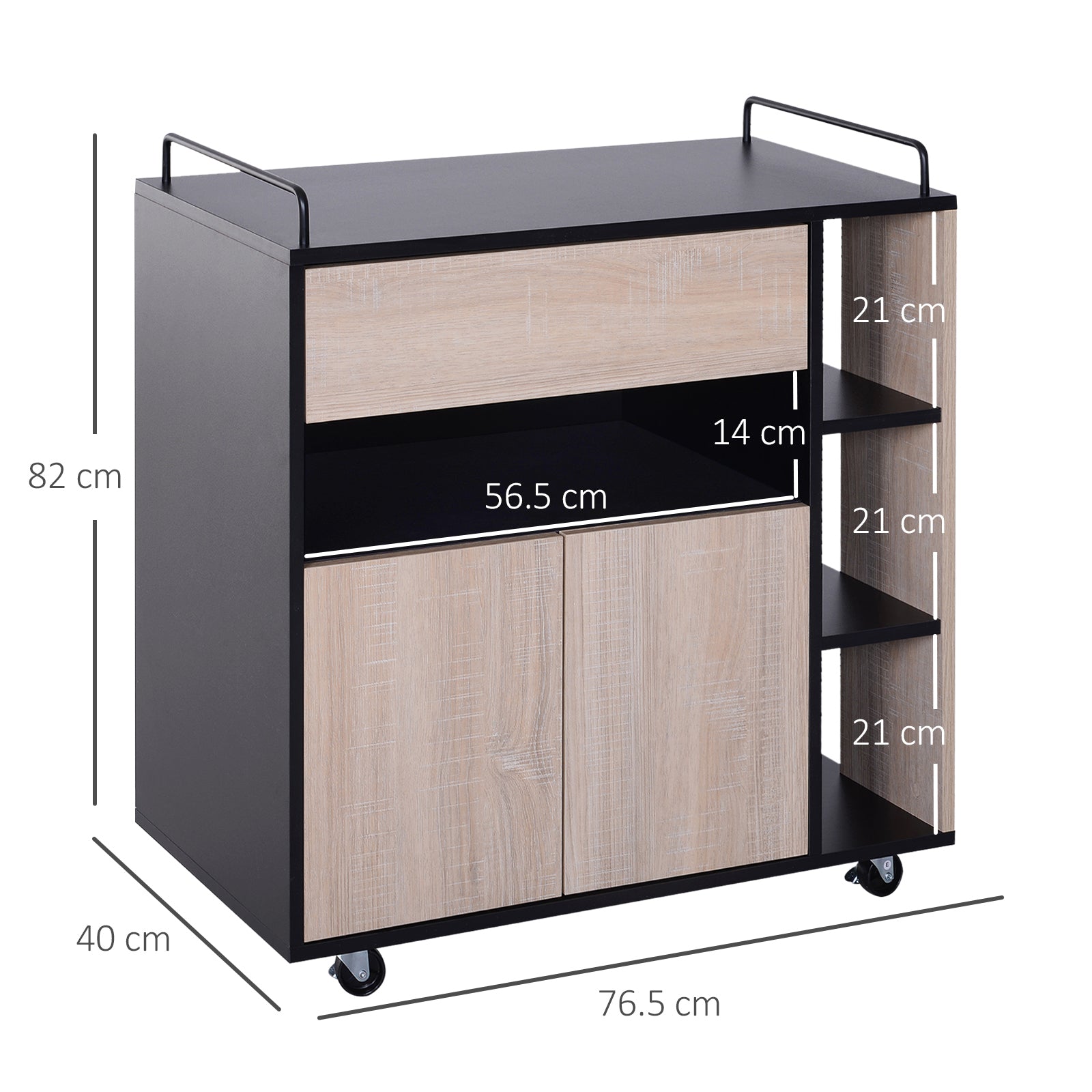 Easycomfort Carrello da Cucina Multiuso Moderno con Ruote Cassetto Anta in Legno Rovere, 76,5x40x82cm