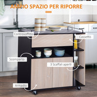 Easycomfort Carrello da Cucina Multiuso Moderno con Ruote Cassetto Anta in Legno Rovere, 76,5x40x82cm