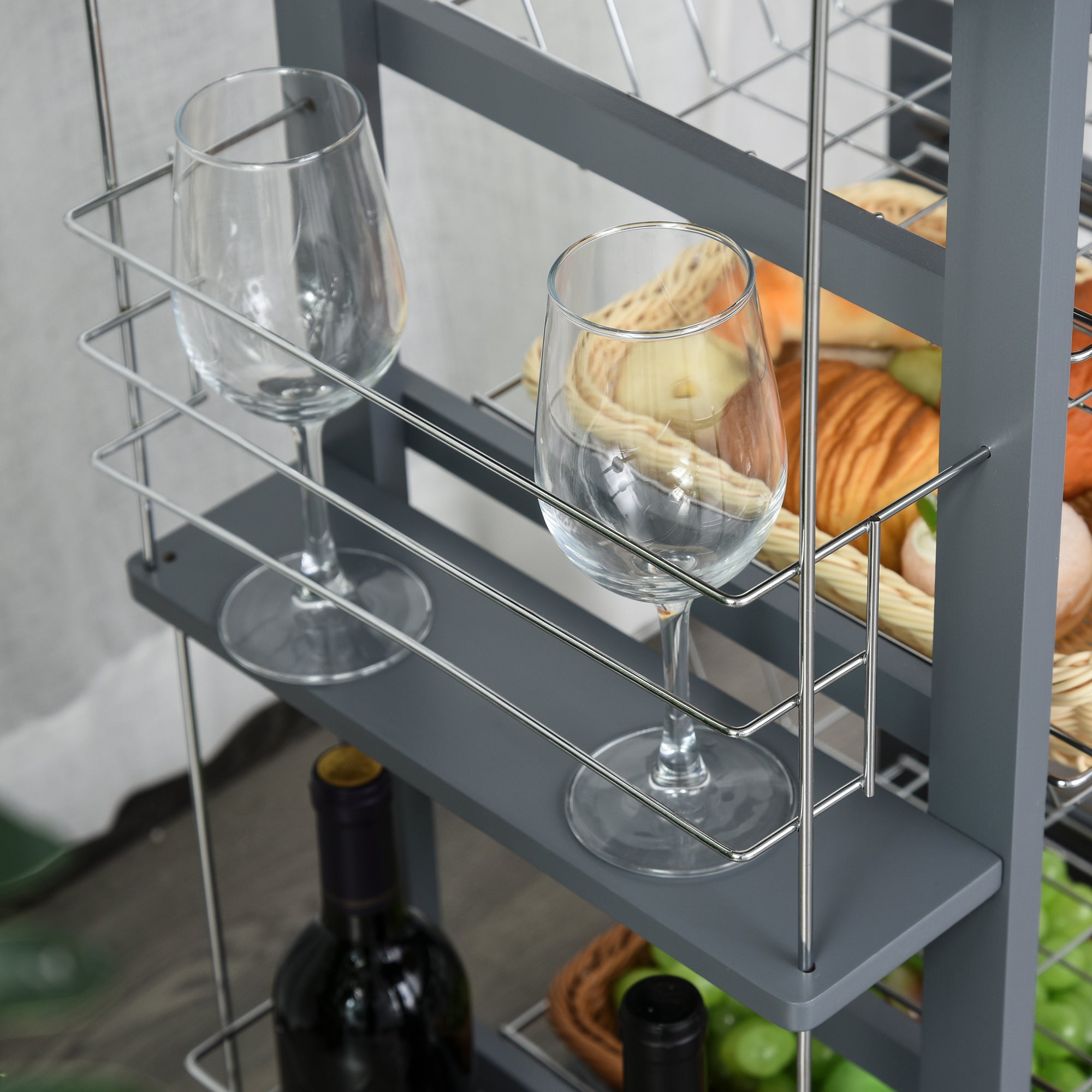 EASYCOMFORT  Carrello da Cucina in Grigio Scuro con 1 Cassetto e 4 Cestelli Metallici