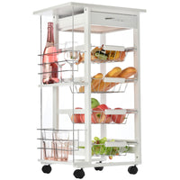 Easycomfort Carrello da Cucina Salvaspazio in Legno Bianco, Portavivande con 1 Piano di Lavoro 1 Cassetto e 4 Cestelli Metallici, 47x37x83cm