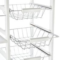 Easycomfort Carrello da Cucina Salvaspazio in Legno Bianco, Portavivande con 1 Piano di Lavoro 1 Cassetto e 4 Cestelli Metallici, 47x37x83cm