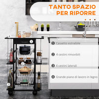 Easycomfort Carrello da Cucina Salvaspazio con 1 Cassetto, 4 Cesti Estraibili, 4 Ripiani, Legno di Pino e Metallo, 57x37x83cm