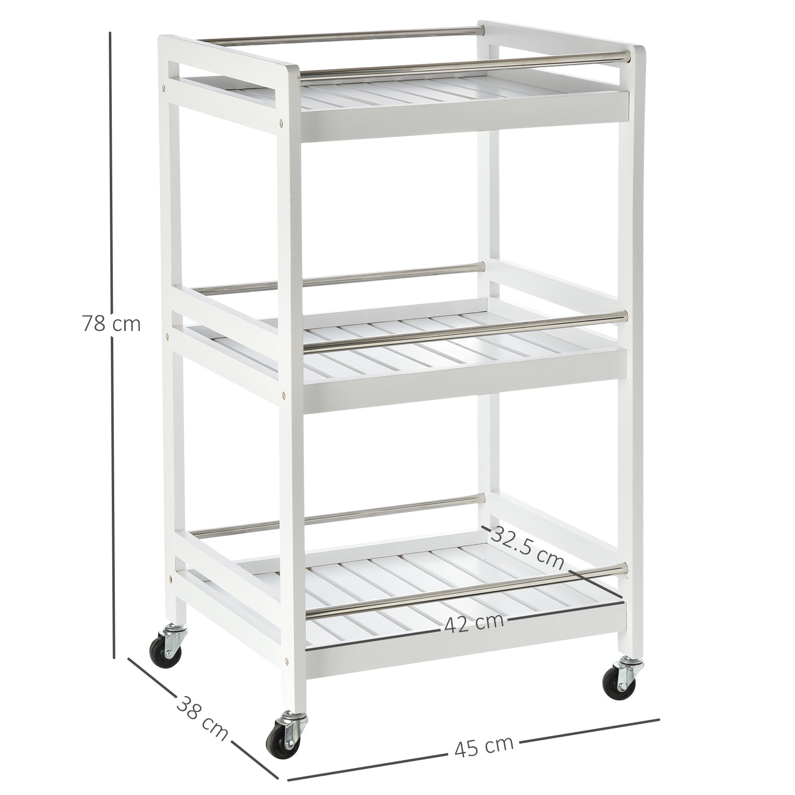 Easycomfort Carrello da Cucina Portavivande in Legno con 3 Ripiani e Ruote, 45x38x78cm, Bianco