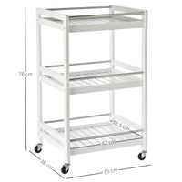 Easycomfort Carrello da Cucina Portavivande in Legno con 3 Ripiani e Ruote, 45x38x78cm, Bianco