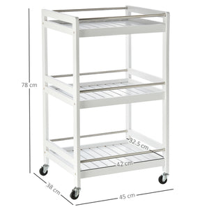 Easycomfort Carrello da Cucina Portavivande in Legno con 3 Ripiani e Ruote, 45x38x78cm, Bianco