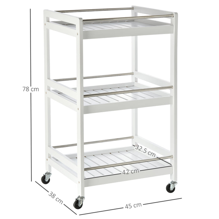 Easycomfort Carrello da Cucina Portavivande in Legno con 3 Ripiani e Ruote, 45x38x78cm, Bianco