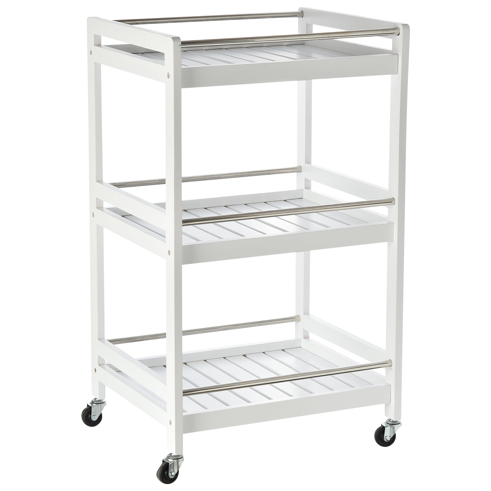 Easycomfort Carrello da Cucina Portavivande in Legno con 3 Ripiani e Ruote, 45x38x78cm, Bianco