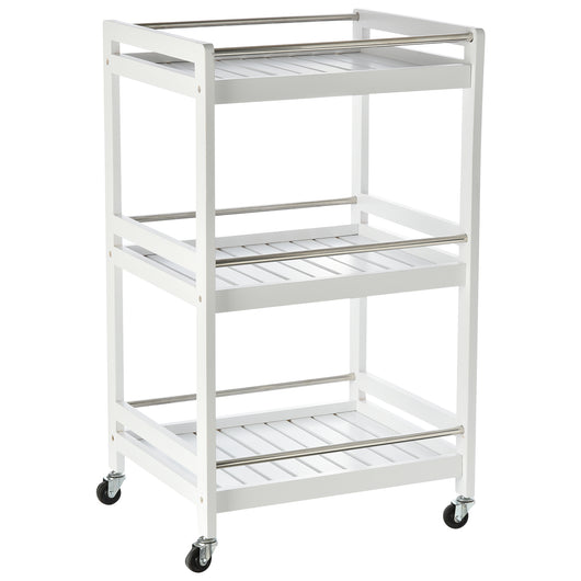 Easycomfort Carrello da Cucina Portavivande in Legno con 3 Ripiani e Ruote, 45x38x78cm, Bianco