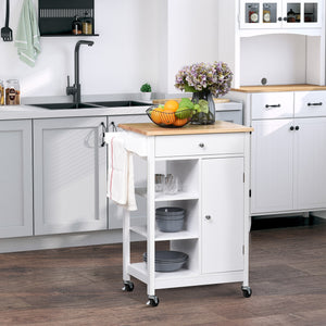 Easycomfort Carrello da Cucina Salvaspazio in Legno MDF Bianco: 1 Cassetto, 1 Armadietto, 3 Mensole e 4 Ruote, 66x39.5x86.5cm